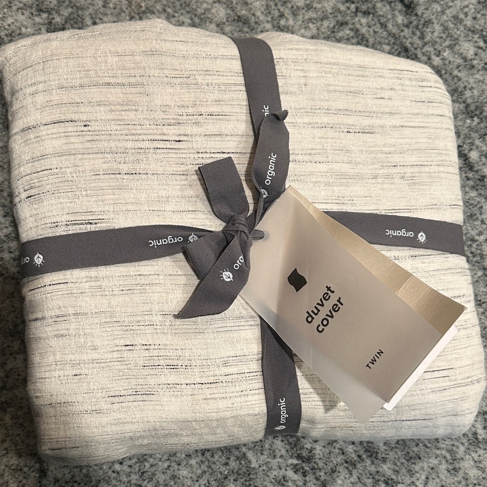 West Elm Organic Striped Duvet Cover in Cream and Gray
